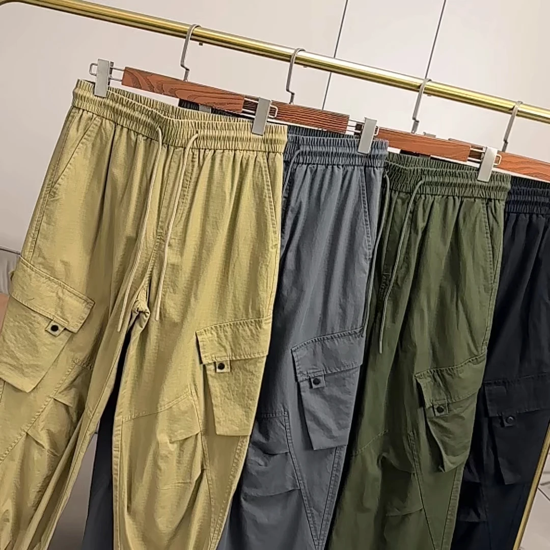 

Уличные функциональные брюки из смесового хлопка свободного прямого кроя с манжетами, повседневные, износостойкие, устойчивые к разрывам, для весны и осени