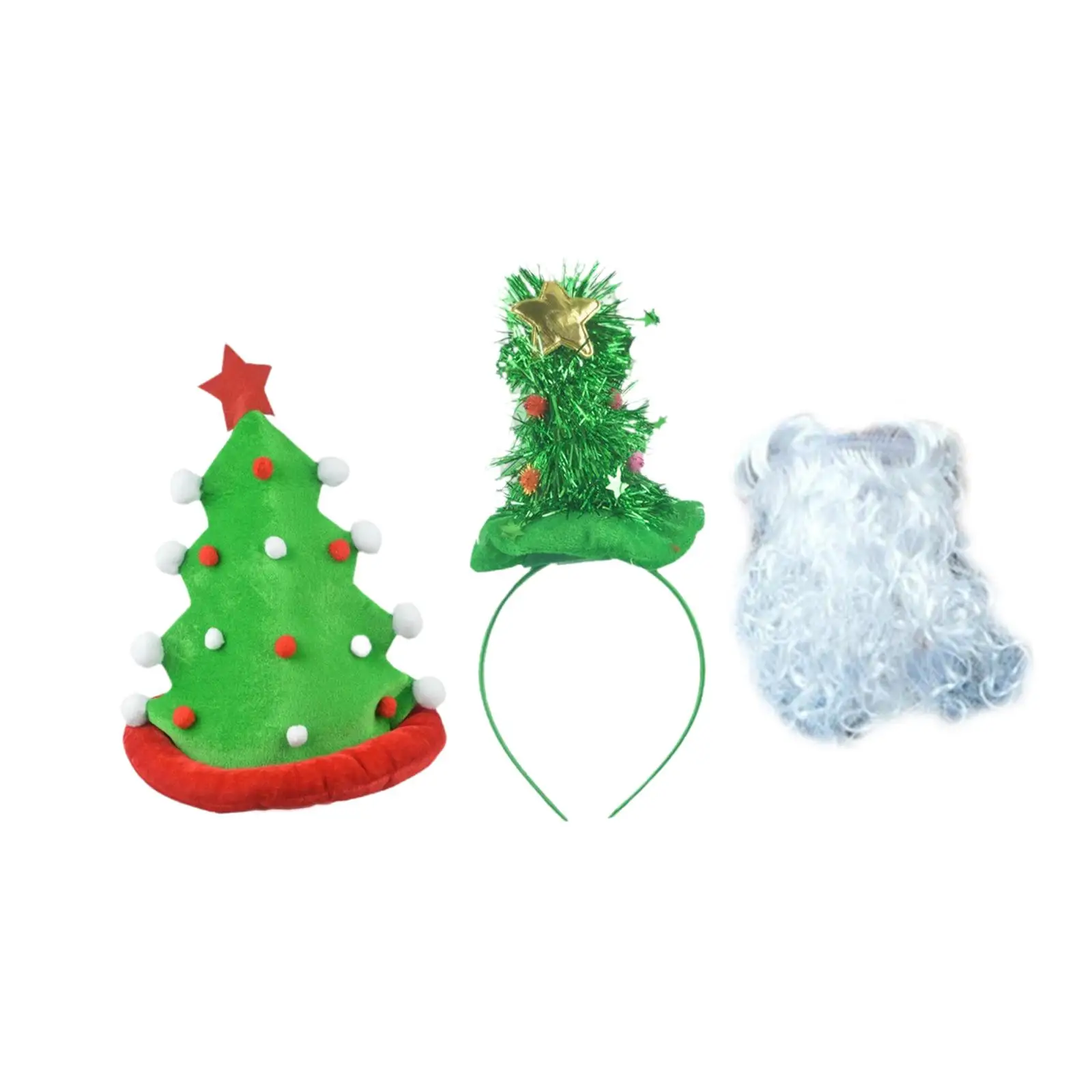 

3 Pieces Christmas Santa Costume Accessories Christmas Tree Hat Santa Beard for Family Gathering