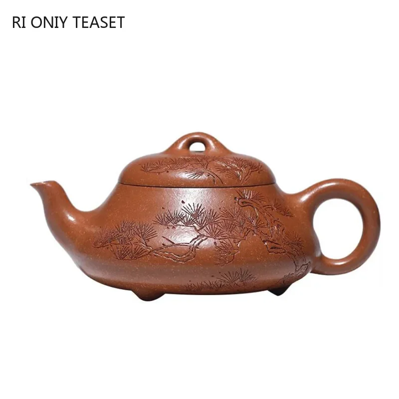 

220ml Chinese Yixing Purple Clay Stone Scoop Teapots Beauty Tea Infuser Kettle Hand-carved Pine Tree Tea Pot Zisha Tea Set