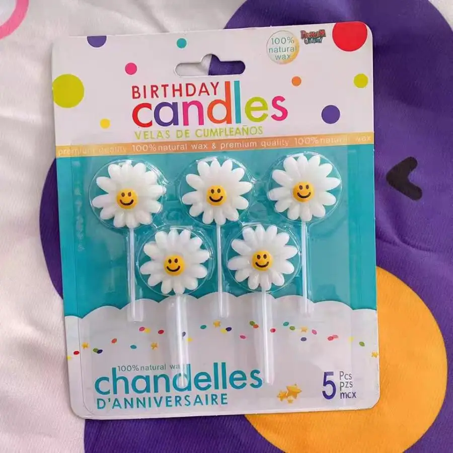 5PCS Chrysantheme Lächeln Geburtstag Kerzen Kreative Kleine Blume Design Kuchen Dekoration Backen Plugins für Party – Detail 5