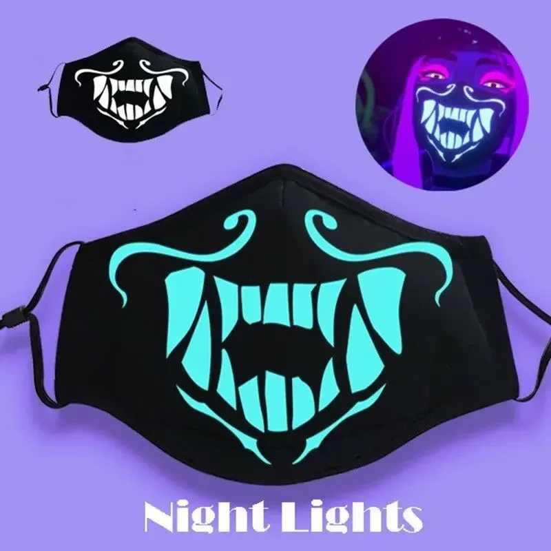 Cool K/DA Kda Akali Cosplay S8 Mouth Face Mask Luminous Props LOL Face Mouth-muffle Mask Glow in the Dark Anti-Dust Party Gifts