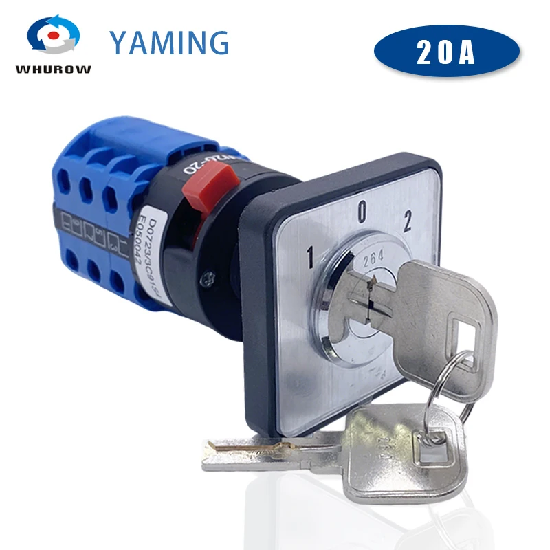 Rotary Cam Switch LW26-20YS5 Single Hole Installation 22.3mm With Key Power Control Motor Changeover Selector 20A Silver Contact