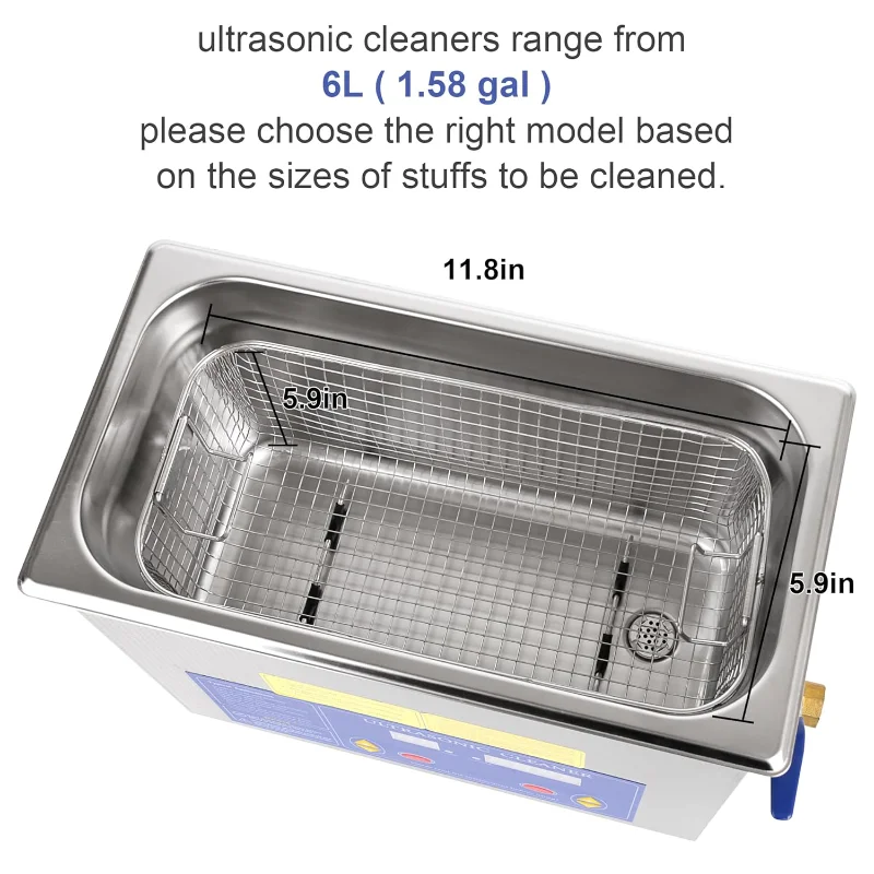 Pulitore ad ultrasuoni Kendal di grado commerciale 180 watt 6L 40 kHz con timer digitale e macchina per la pulizia del riscaldatore, per strumenti per orologi