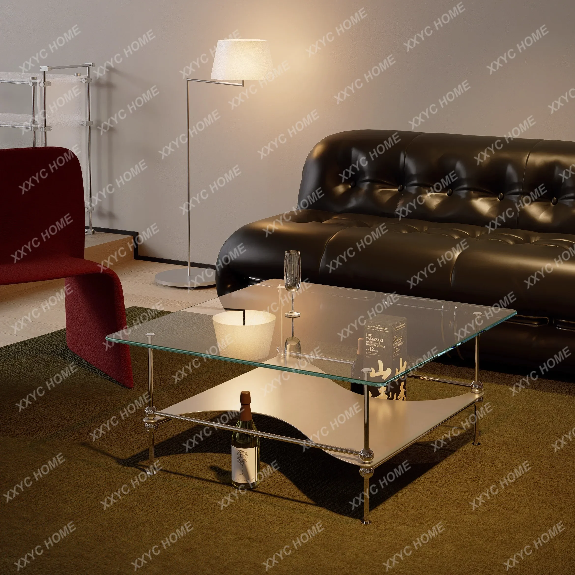 AAArc Stacked Square Coffee Table Ultra White Tempered Glass Metal Versatile Minimalist Medieval Bauhaus Style Side Table