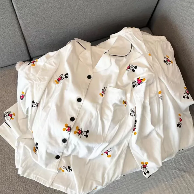 New Disney Mickey Summer Pajamas Women White Pajamas Sets Short Sleeve Sleepwear Shorts T-shirt Cute Korean Fashion Home Clothes