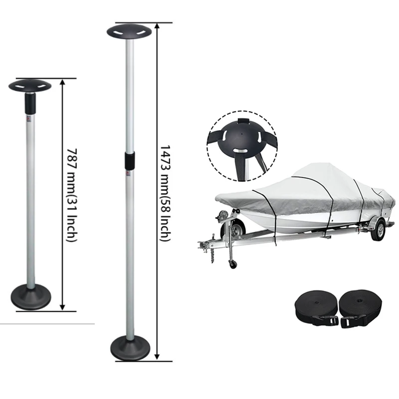 Boat Cover Support Pole 2 Steps 31in‑58in Adjustable Aluminium ABS for Yachts Fishing Sailboat Boat Cover Support System