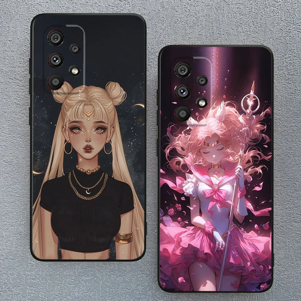 Anime S-Sailor M-Moon Phone Case For Samsung Galaxy A13,A21s,A22,A31,A32,A52,A53,A71,A80,A91 Soft Black Phone Cover