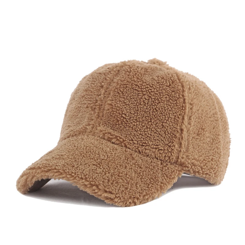 Korean Autumn Winter Baseball Cap Women Solid Color Artificial Lambswool Hat Simple Plush Trucker Hats Adjustable Plush Visor