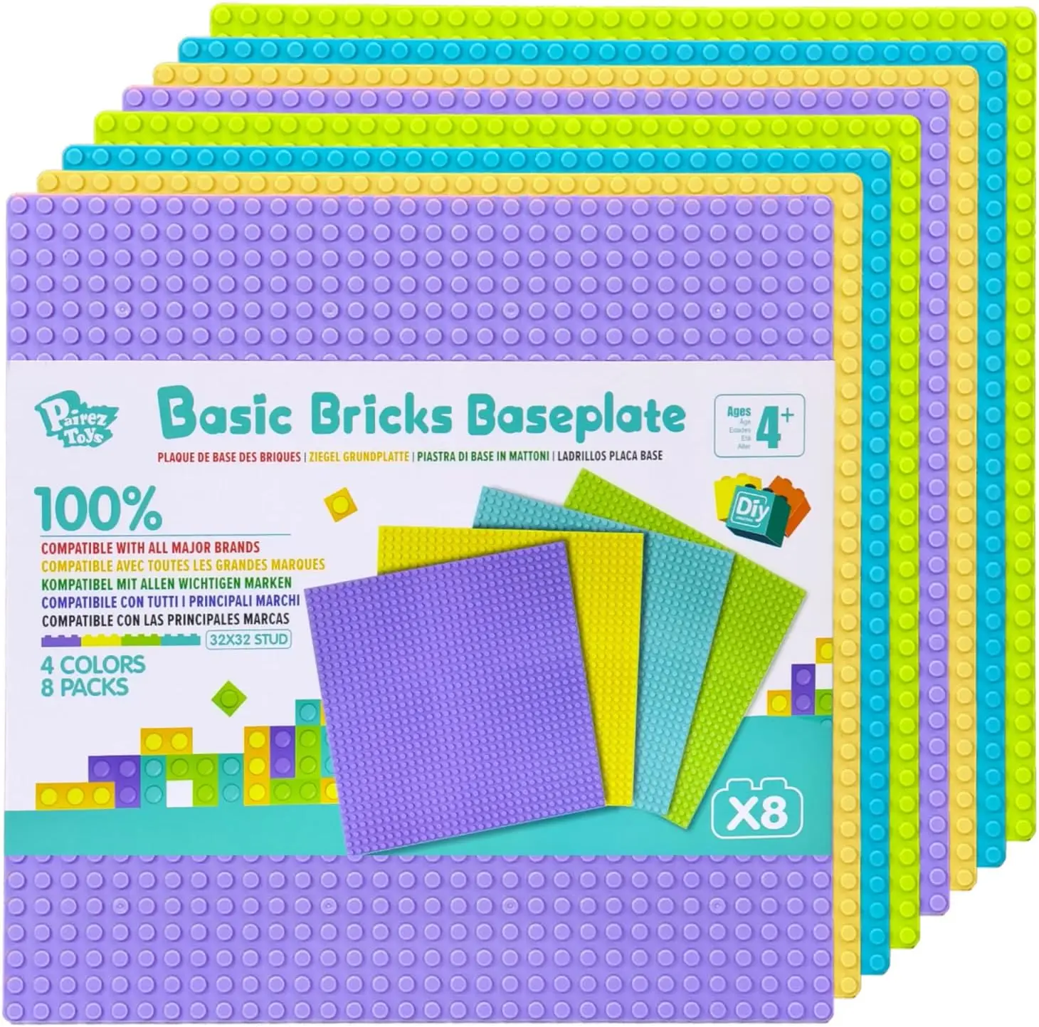 

8 Pack Classic Baseplate, Square 32x32 Building Base Plates for Kids, Compatible with All Major Brands, 10" x10", STEM Building