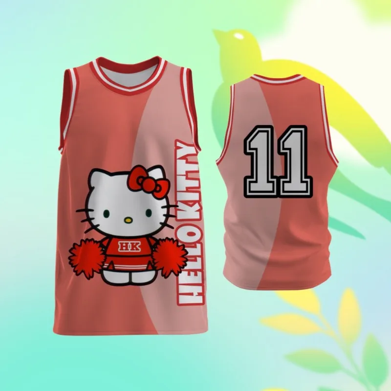 

MOTO-Hello Kitty граффити градиент баскетбольная майка ретро 3Dпринт Harajuku летняя уличная одежда жилет без рукавов