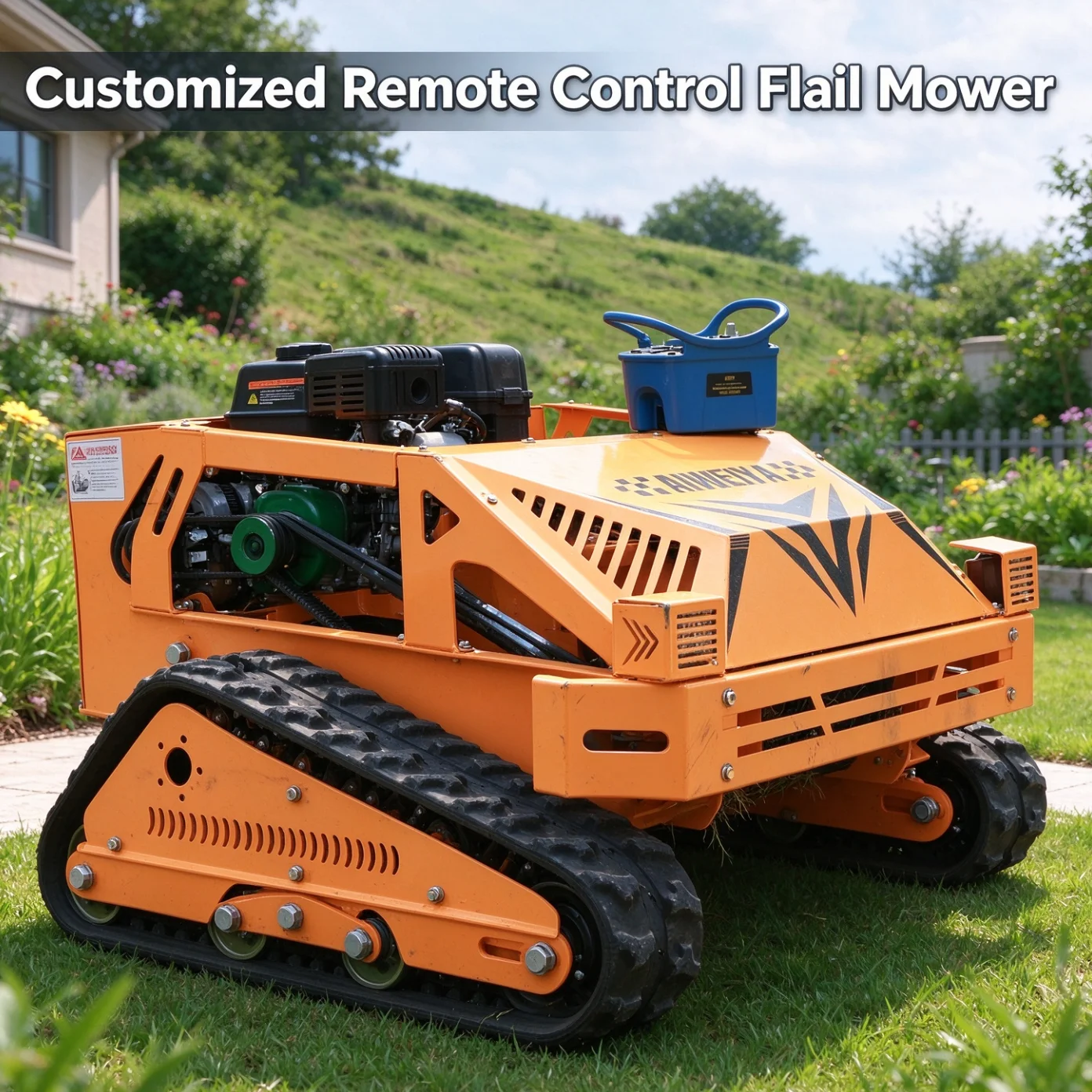 Customized Remote Control Flail Mower for apricot orchard weeding, hillside vine and weed shredding for soil improvement