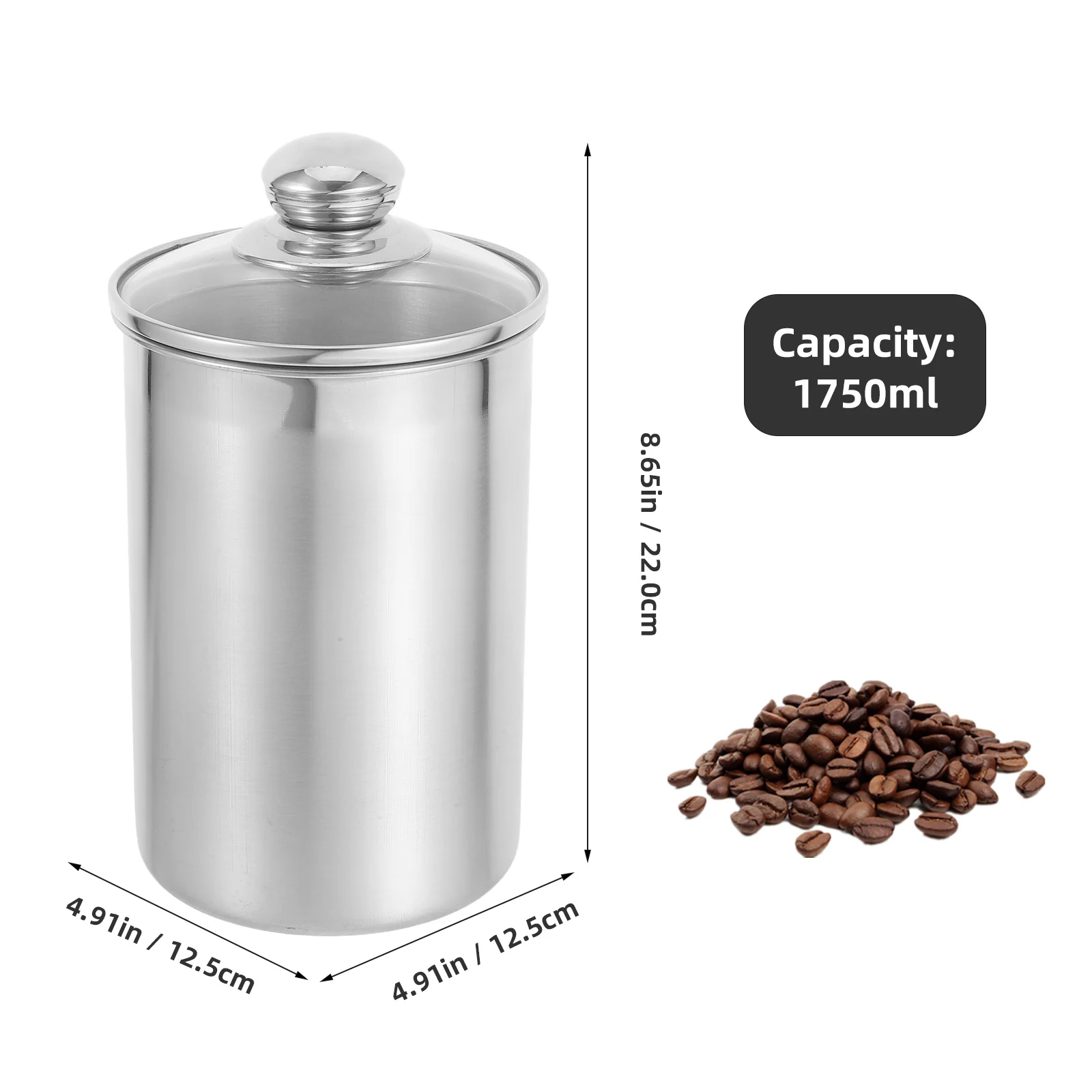 

1750Ml Stainless Steel Airtight Food Storage Sealedglass Coffee Beans Snacks Container Tea Candy Kitchen Storage Camping Travel