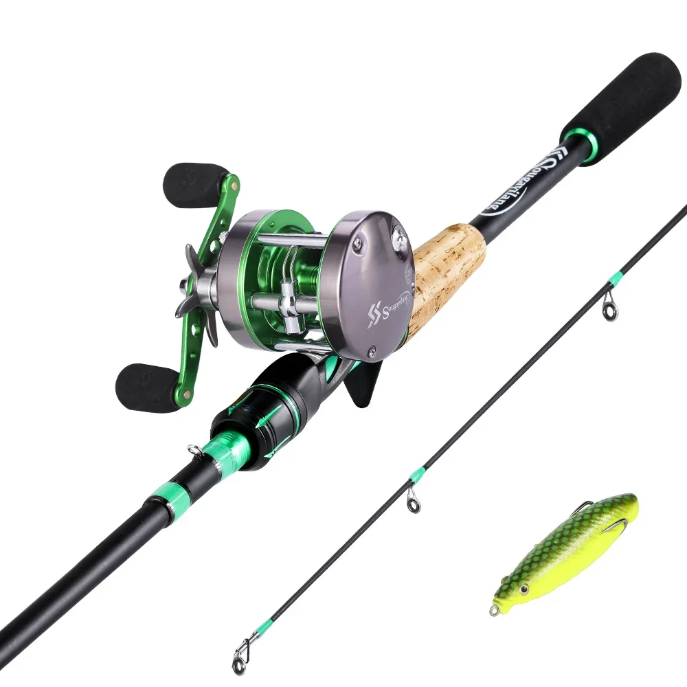 Sougayilang Baitcasting Fishing Rod and Reel Combo Set Carbon Fiber Fishing Rod Trolling Fishing Reel Kit for Bass Fishing Pesca