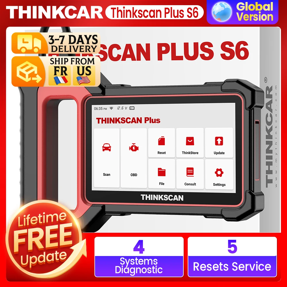 

THINKCAR ThinkScan Plus S6 Car Diagnostic Tool 4 Systems 5 Resets Oil SAS Life Free Diagnose Auto VIN Code Reader OBD2 Scanner