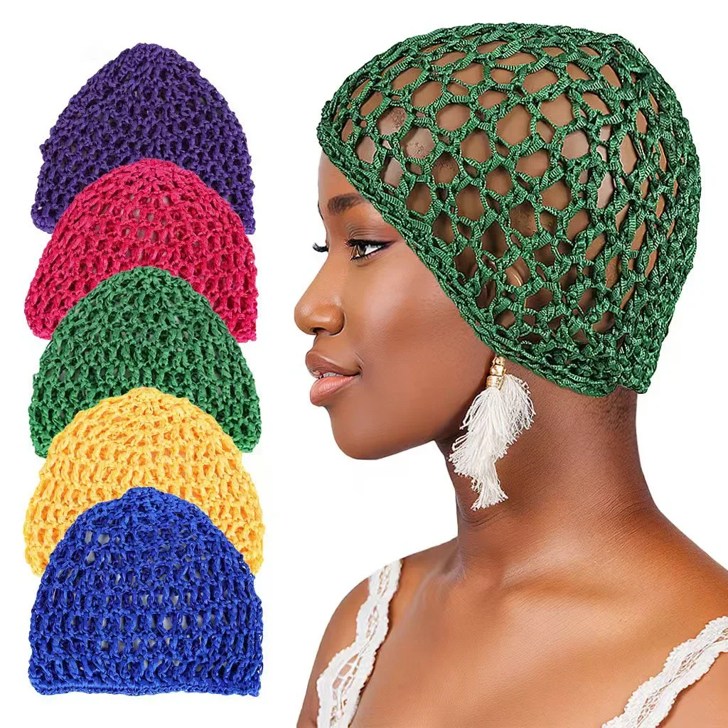 

Crochet Hair Mesh Cap with Pearls Knitted Soft Knitting Snood Hair Deco Accessory for Women Girls