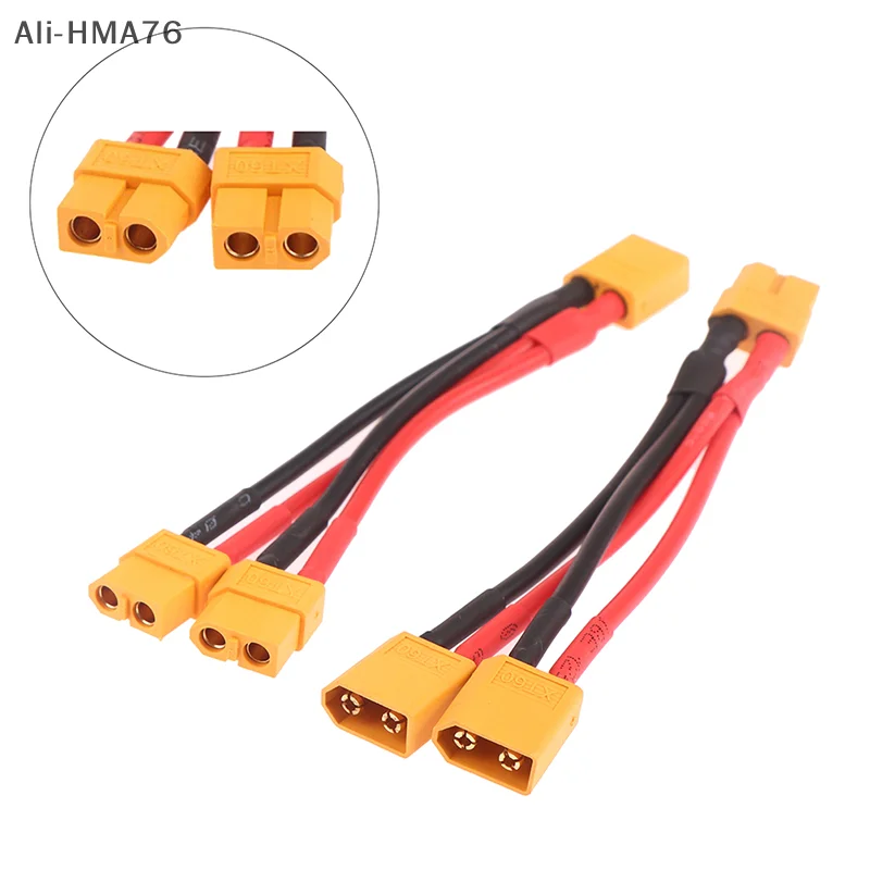 HMA76-1pc Male Female Cable Dual Extension Y Splitter 3-Way 14AWG Silicone Wire XT60 Parallel Battery Connector For RC Motor Toy