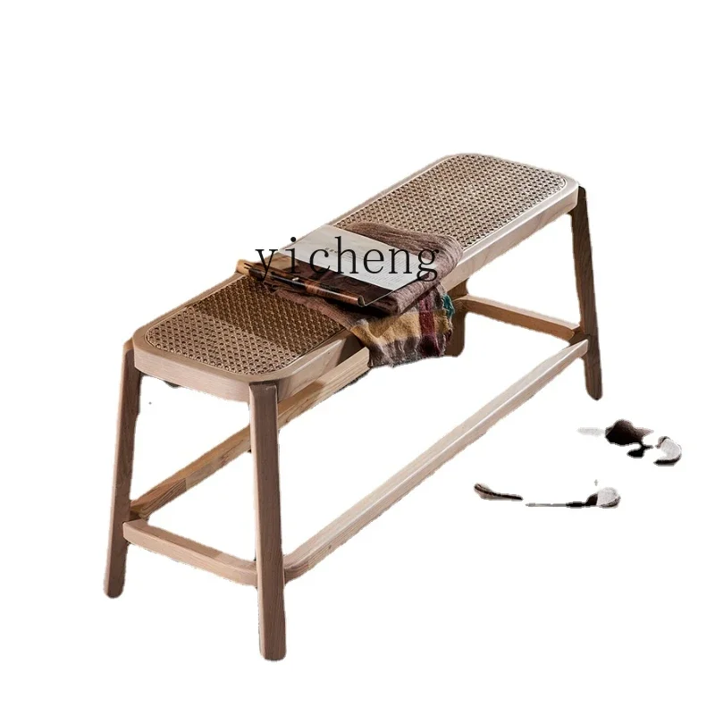 

Nordic Solid Wood Dining Chair Rattan Leisure Bench Japanese Style Fashion Natural Rattan Chair Combination