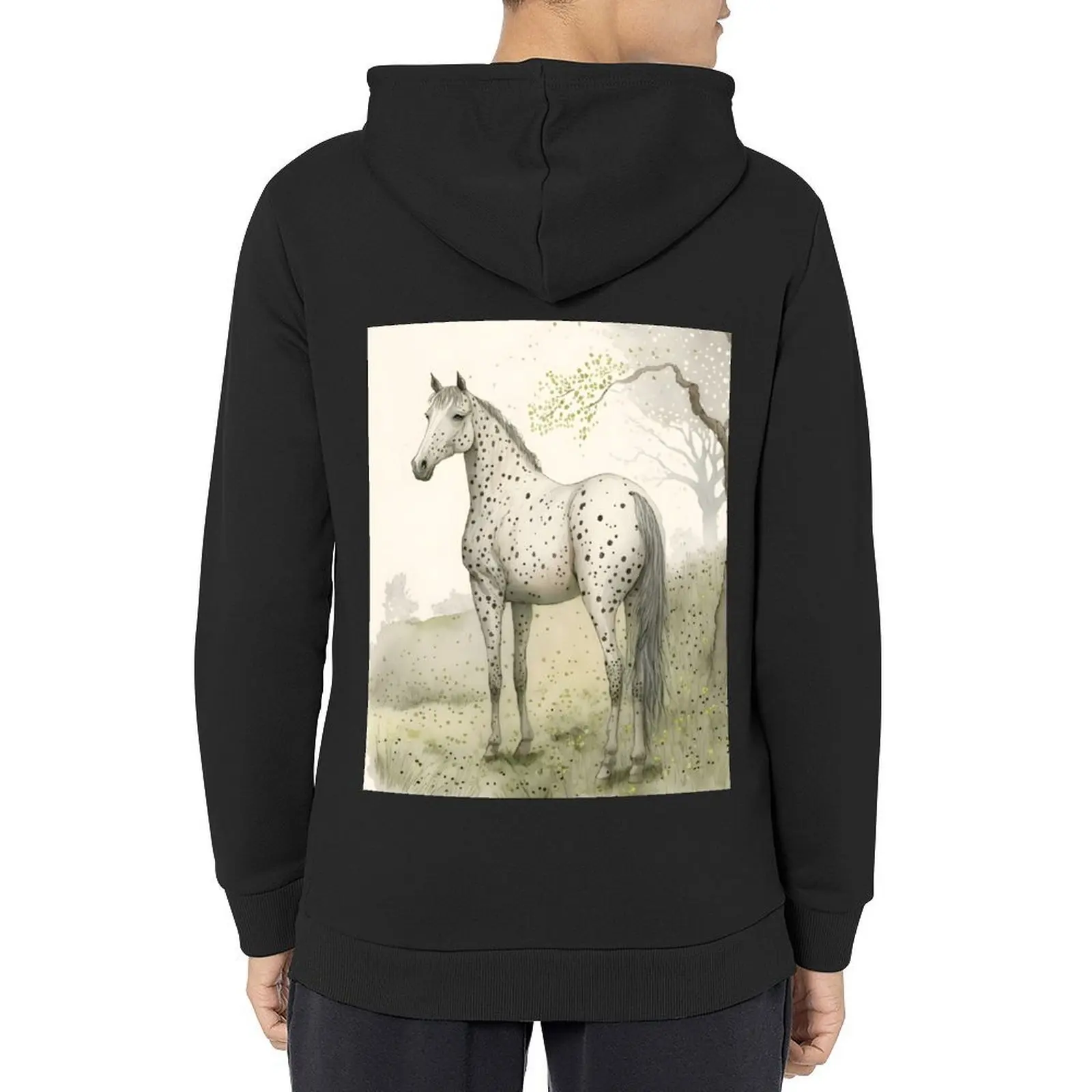 Leopard Appaloosa horse watercolor portrait, soft gentle colors Hoodie men clothing male clothes men clothes pullover hoodies