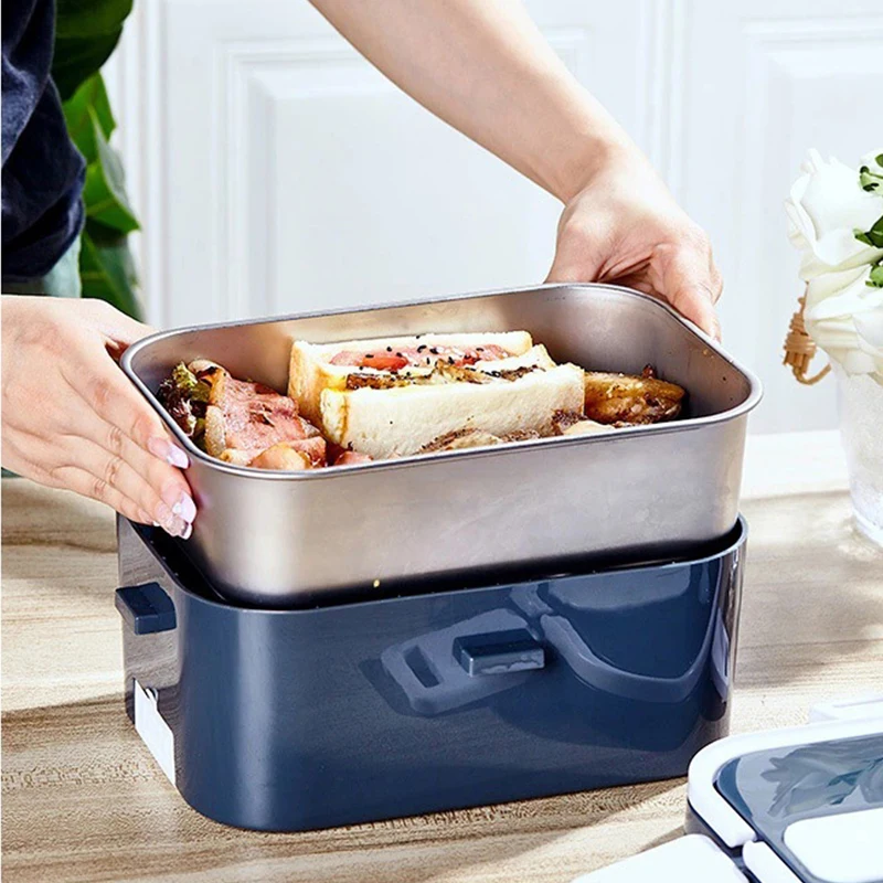 Stainless Steel Electric Lunch Box 12V 24V 110V 220V Office Camping Heating Food Warmer Container Dual-use Heated LunchBox Set