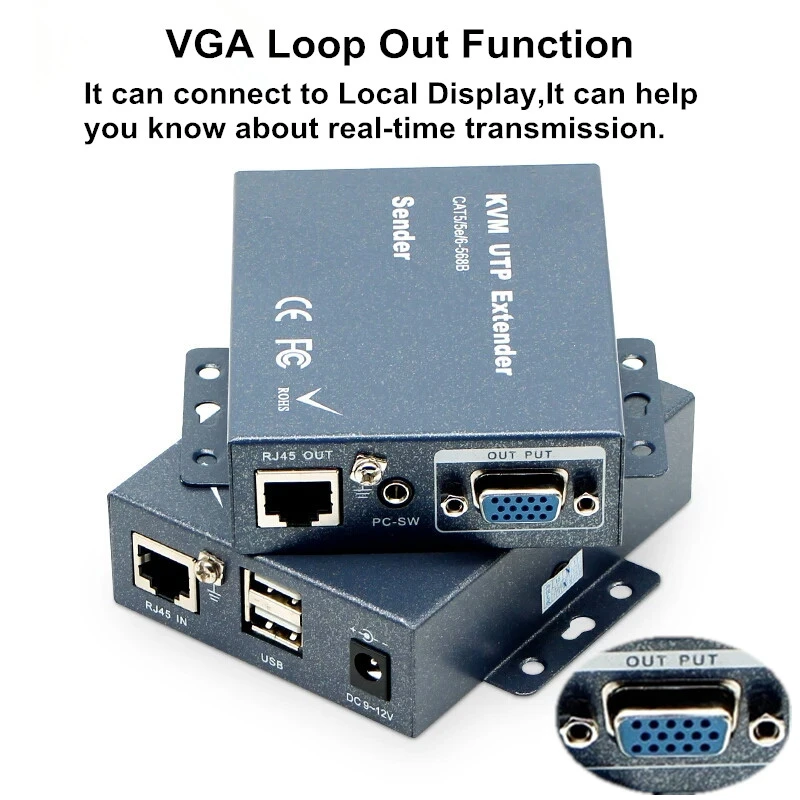 Super Quality 330ft VGA + Stereo Audio + USB Signal KVM Extender Over Cat5 Cat5e Cat6 RJ45 Cable No Delay Loss VGA Transmitter