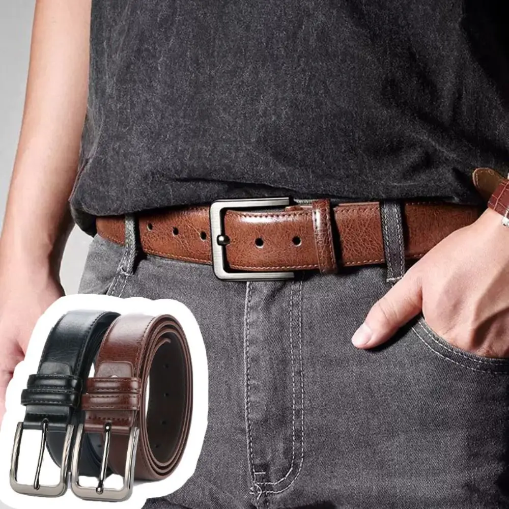

Модный ретро мужской ремень из искусственной кожи с текстурой, классический ремень с пряжкой, универсальный прочный кожаный ремень из сплава для пожилых людей