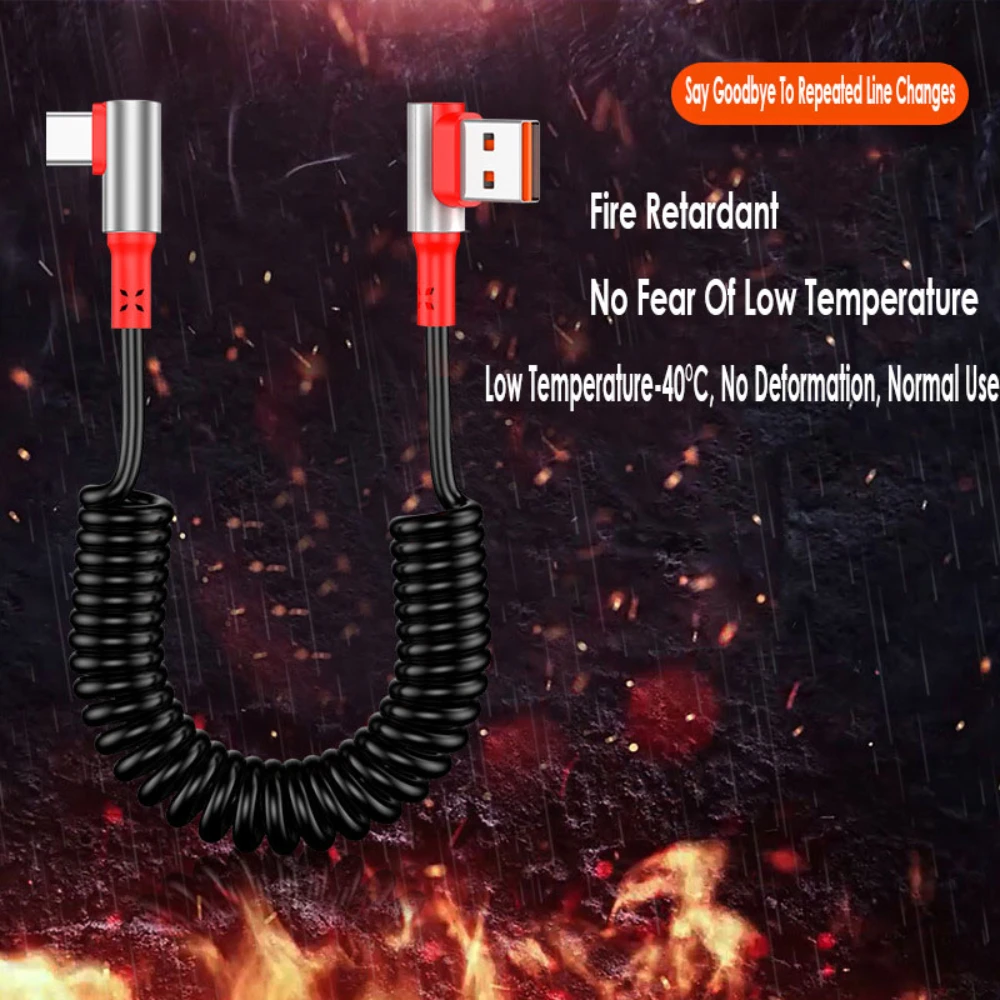 كابل نابض USB من النوع C للهاتف المحمول ، شحن سريع ، سلك بيانات للآيفون ، وهواوي ، و xiao 12 Pro ، و Poco F3 ، و X4 ، و GT ، و Oneplus 10 ، و Realme ، و 5A