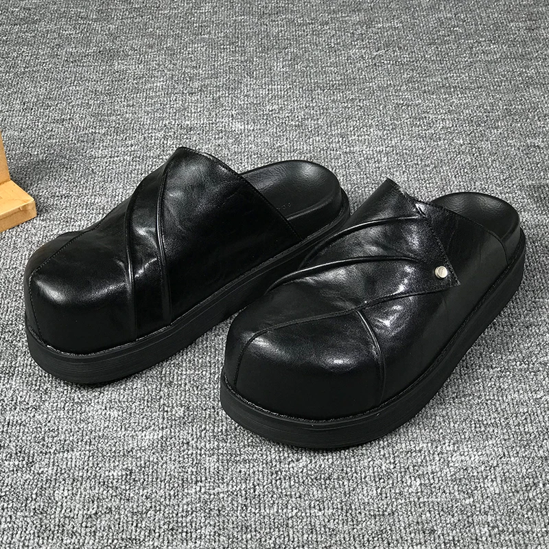 

High Quality New Retro Couple Style Baotou Boken Shoes Summer New Commuting Thick Soled Non Slip Casual Half Slippers