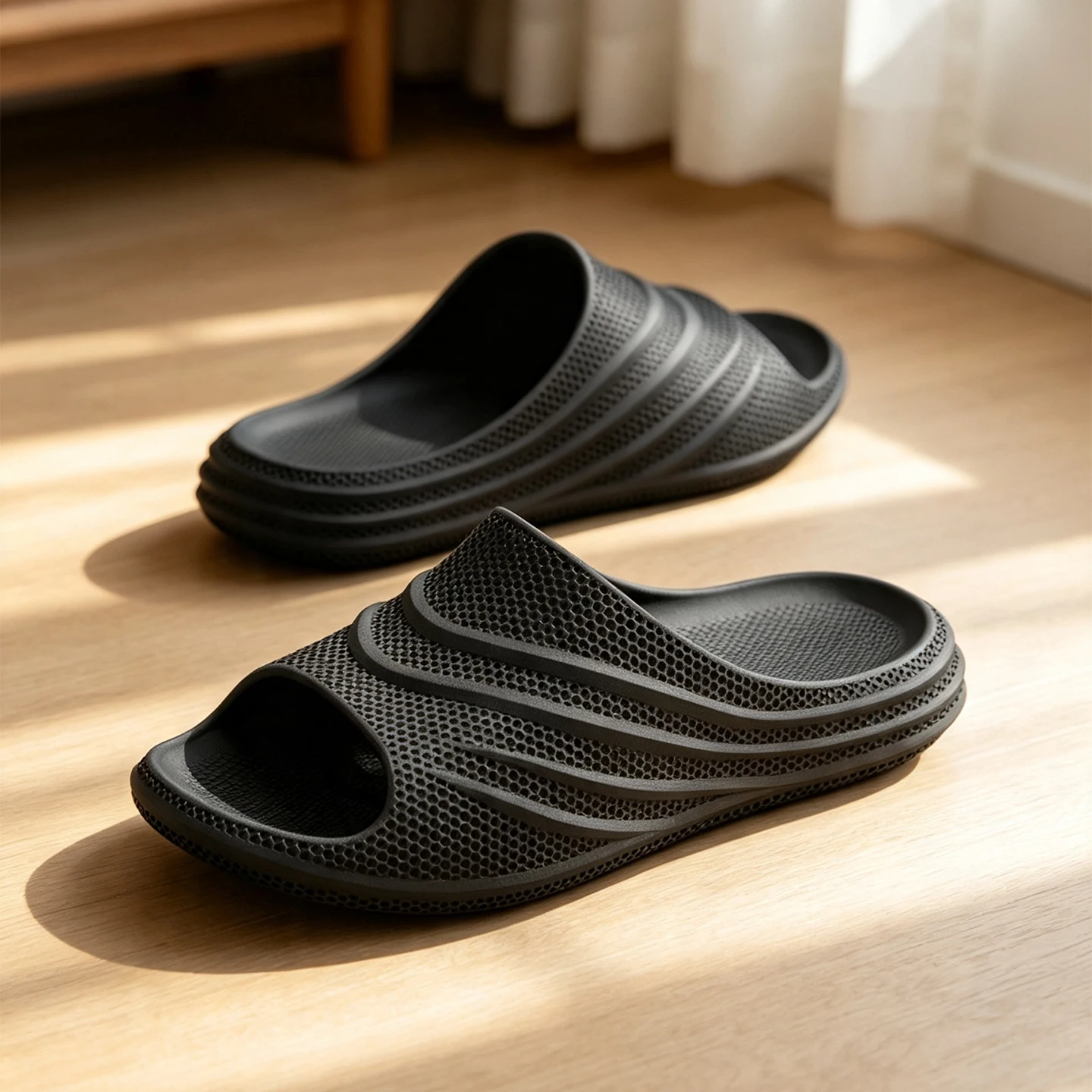 Men's Summer Slip-On Sandals, Mesh Pattern Bathroom Shower Slippers, Soft Cushion Comfort Casual Open-Toe Couple's House Shoes