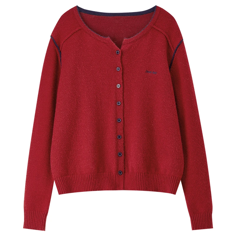 سترة نسائية مطرزة متباينة من SENTUBILA سترات شتوية غير رسمية برقبة دائرية ملابس نسائية محبوكة فضفاضة W54ED4972