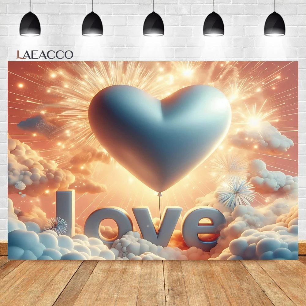 

Laeacco Gorgeous Cloud Fireworks Sweet Love Heart Background Wedding Bride Shower Mother's Day Portrait Photography Backdrop