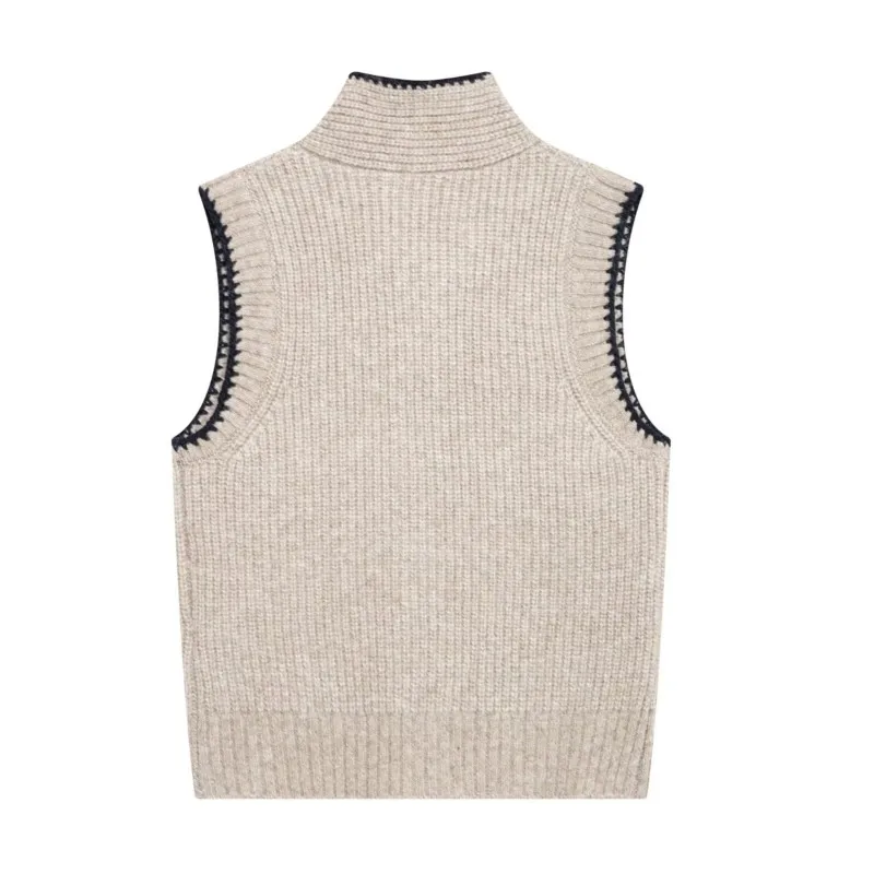 TRAF Patchwork Tank Top Women Autumn Fashion Knitted Decorative Edge Waistcoat Casual Woman Tops Knot Tie Straps Female Tops