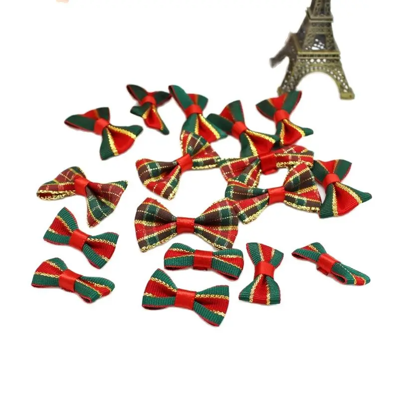 50pcs/lot Christmas Ribbon Bow Tie Printed Ribbon Roll Handmade DIY Gift Wrapping Decor Bow  mini bows Craft