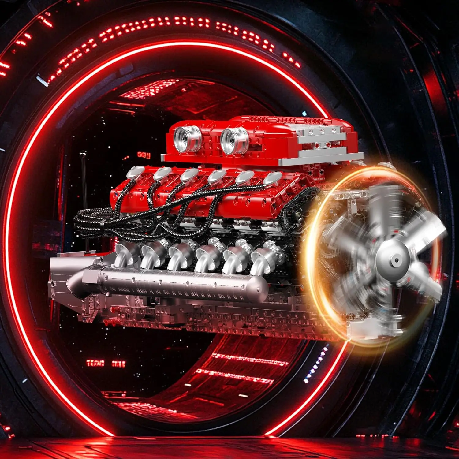 V12 Engine Building Block Sets, V12 Engine Model Kit That Runs, MOC Engineering Model Building Kit with Battery and Motor, 3472