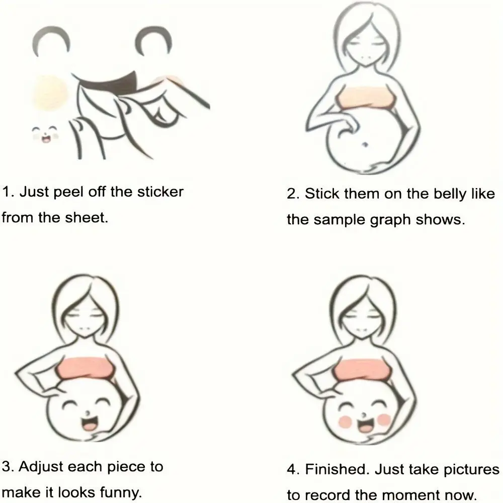 9PCS/Set Self Adhesive Pregnancy Belly Stickers Peel and Stick Cute Expressions Maternity Belly Stickers Cartoon Face Pattern