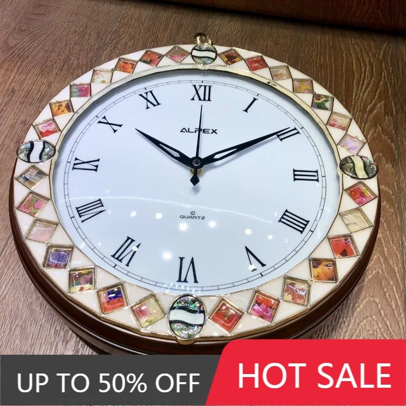 Double-sided Wall Clock Simple Handmade Wall Clock Silent Quartz Solid Wood Clocks Natural Shell Style Watch Home Ornament Gift