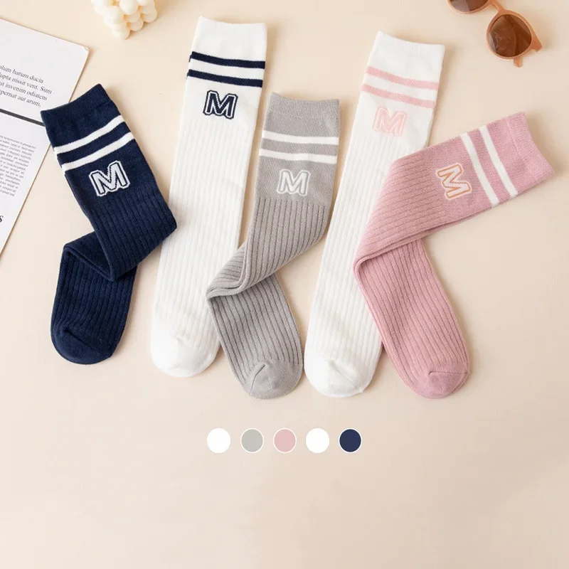 1pair Kids Boy Girl School Sock Fashion Letter M Knee High Sock for Toddler Stocking Children Spring Autumn Cotton Soft Sock