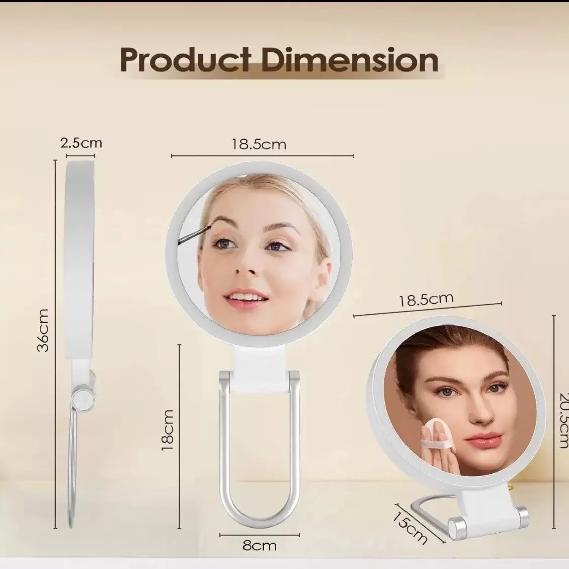 Portable Rechargeable Makeup Mirror with Lighting 1X/10X Magnifying Mirror Foldable Double-Sided Desktop LED Makeup Mirror view 2