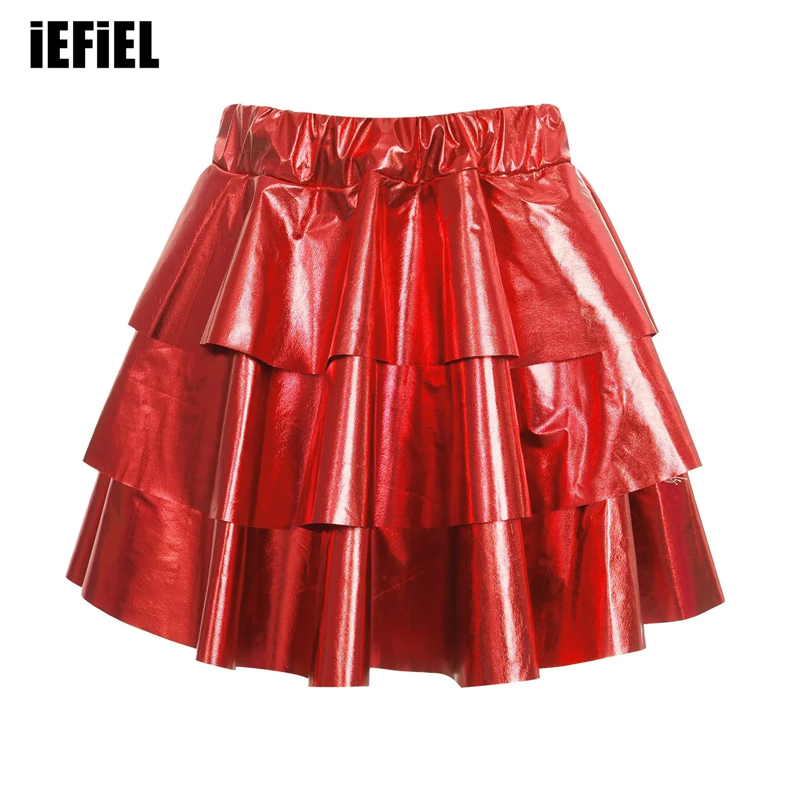 

Kids Girls Metallic Shiny Ruffle Skirt 3 Layers Elastic Waistband Tiered Skirts for Carnival Dance Stage Performance