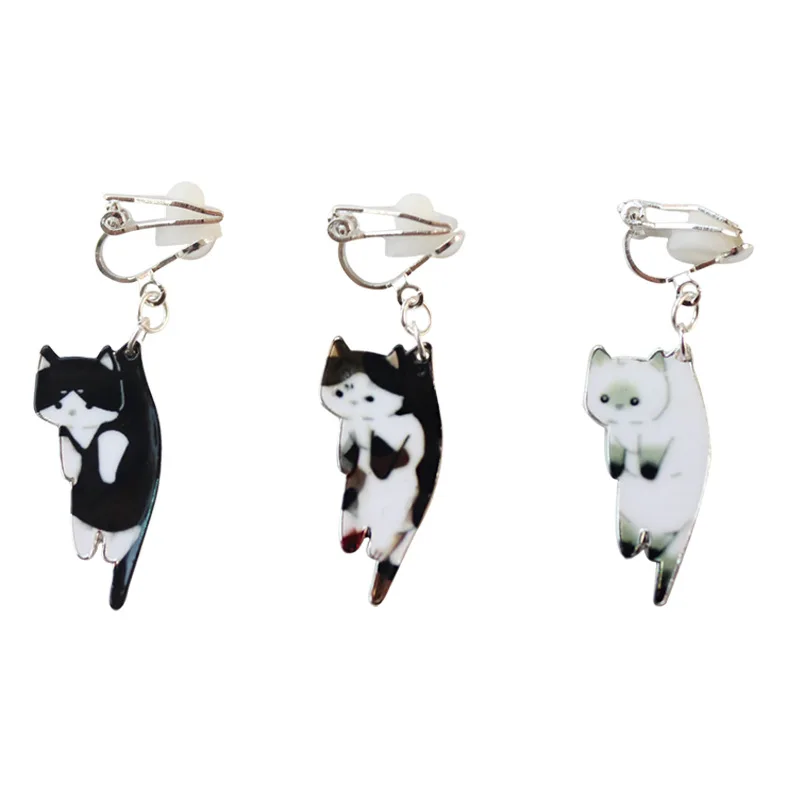 Japenese Korea Style Lovely Black Cat Enamel Clip Earrings Without Piercing for Girls Party Cute Animal Kids No Hole Ear Clip