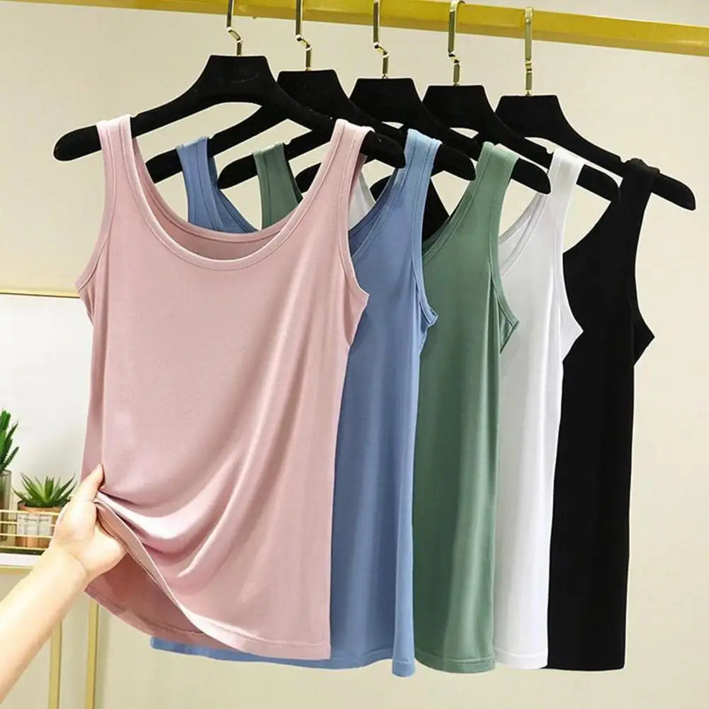 

Women Summer Vest O-neck Sleeveless Loose Fit Tank Tops Solid Color Stretchy Sling Tops Modal Fiber Camisole Lady Bottoming Vest