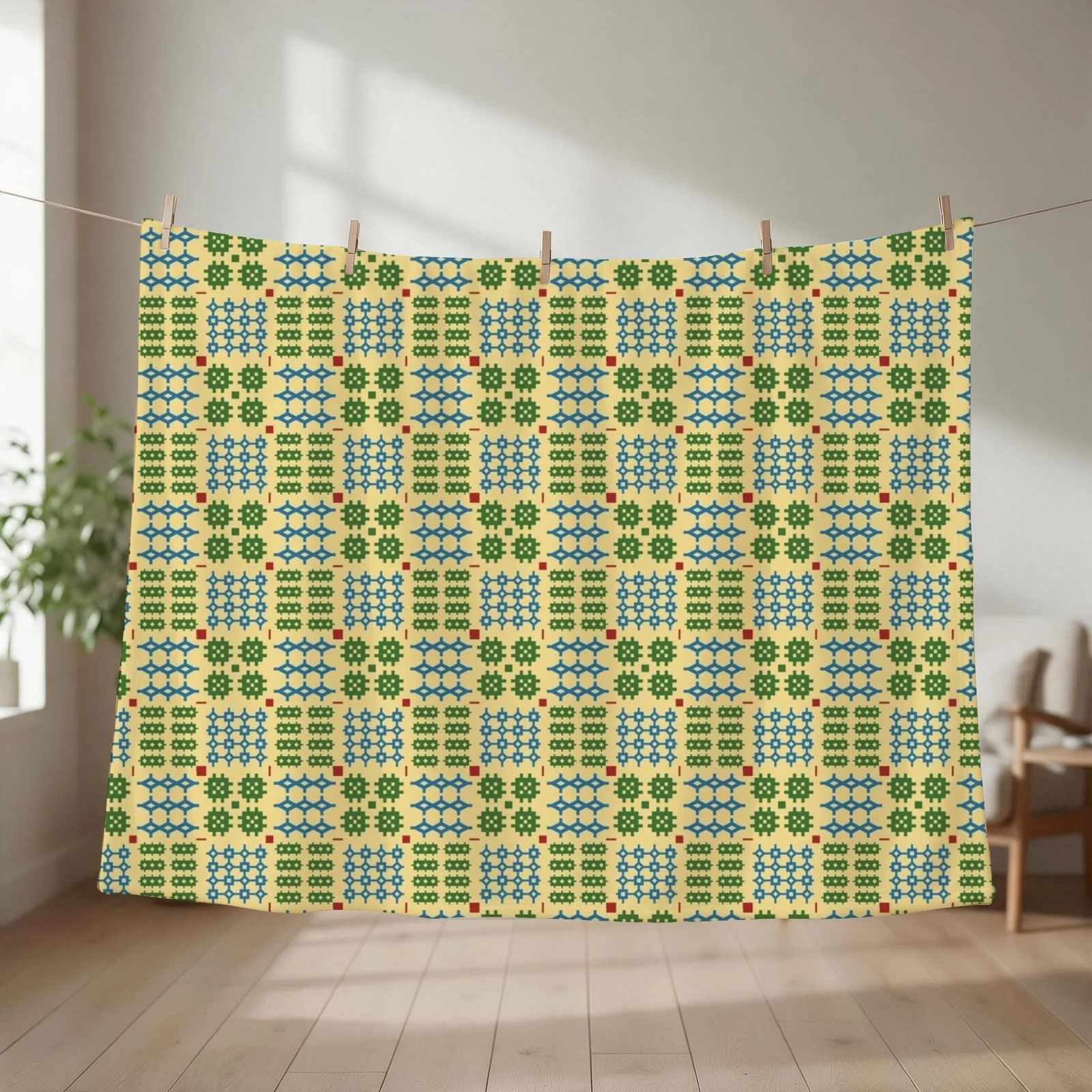 Welsh Tapestry Pattern, Carthen Cymraeg, Cymreig (green and blue) Throw Blanket wednesday sofa bed Custom Giant Sofa Blankets