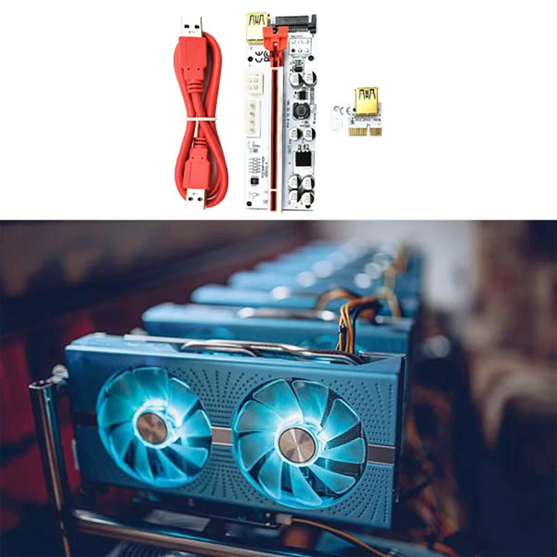 VER010-X PCIE Riser 1X sampai 16X USB3.0 SATA3.0 6PIN + 4PIN ekstensi grafis untuk kartu adaptor bertenaga penambangan GPU BTC