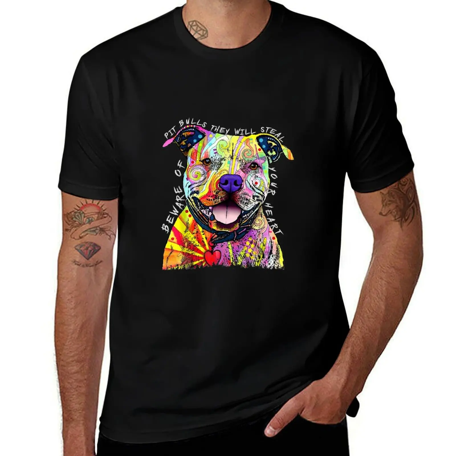 

Beware of Pit Bulls, They Will Steal Your Heart Funny Dogs T-Shirt Big Size Short Sleeve Tee for Men