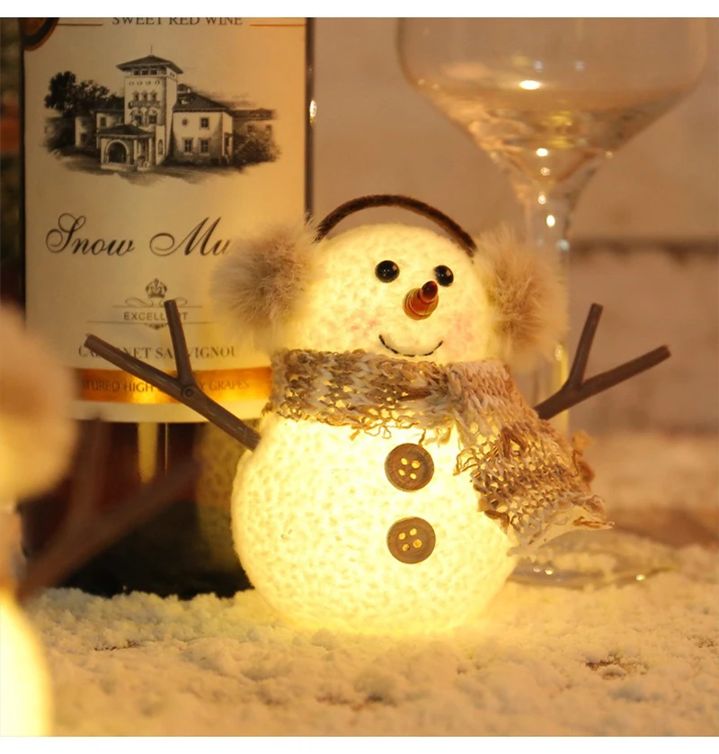 Christma Snowman Ornament with Built-in Light Plush Snowman Doll Night Light Table Decoration Set Battery Christmas Gift