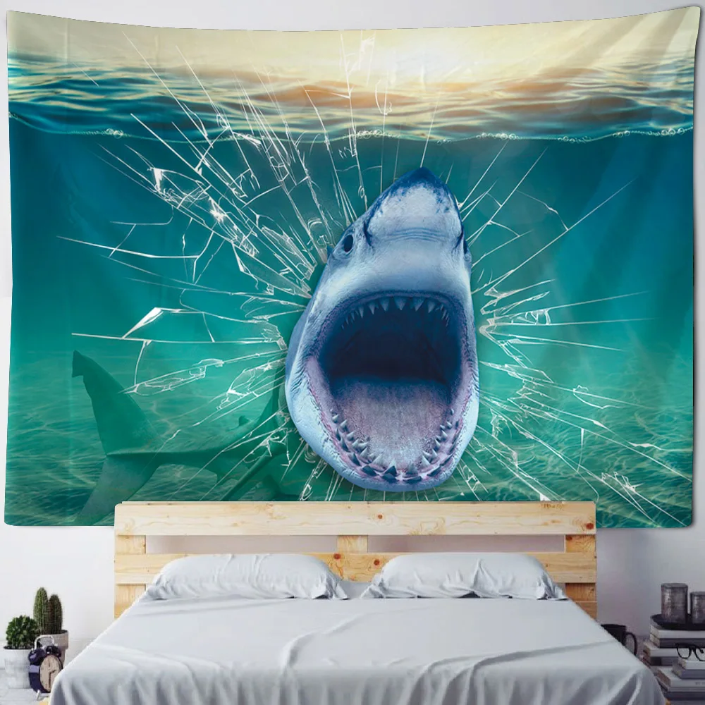 Home decoration tapestry psychedelic forest underwater shark wall hanging hippie background living room dormitory decoration