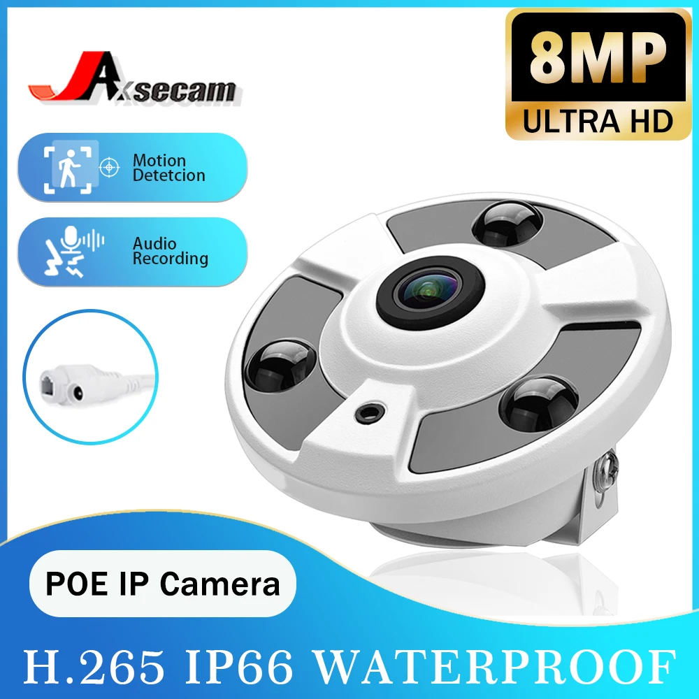 

POE 8MP 4K HD Video Surveillance IP Camera Fisheye Wide Viewing Angel CCTV P2P Motion Detection Audio Security Camera Waterproof