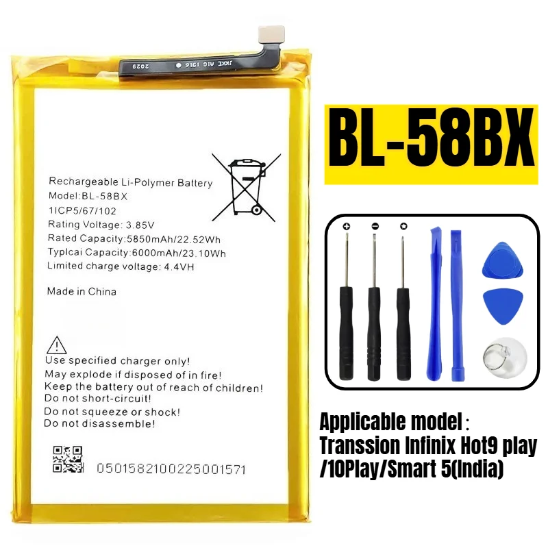 

Suitable for Transsion Infinix Hot9 play/10Play/Smart 5(India)/X680/X680B/X680C/X688V/X688B battery BL-58BX mobile phone battery
