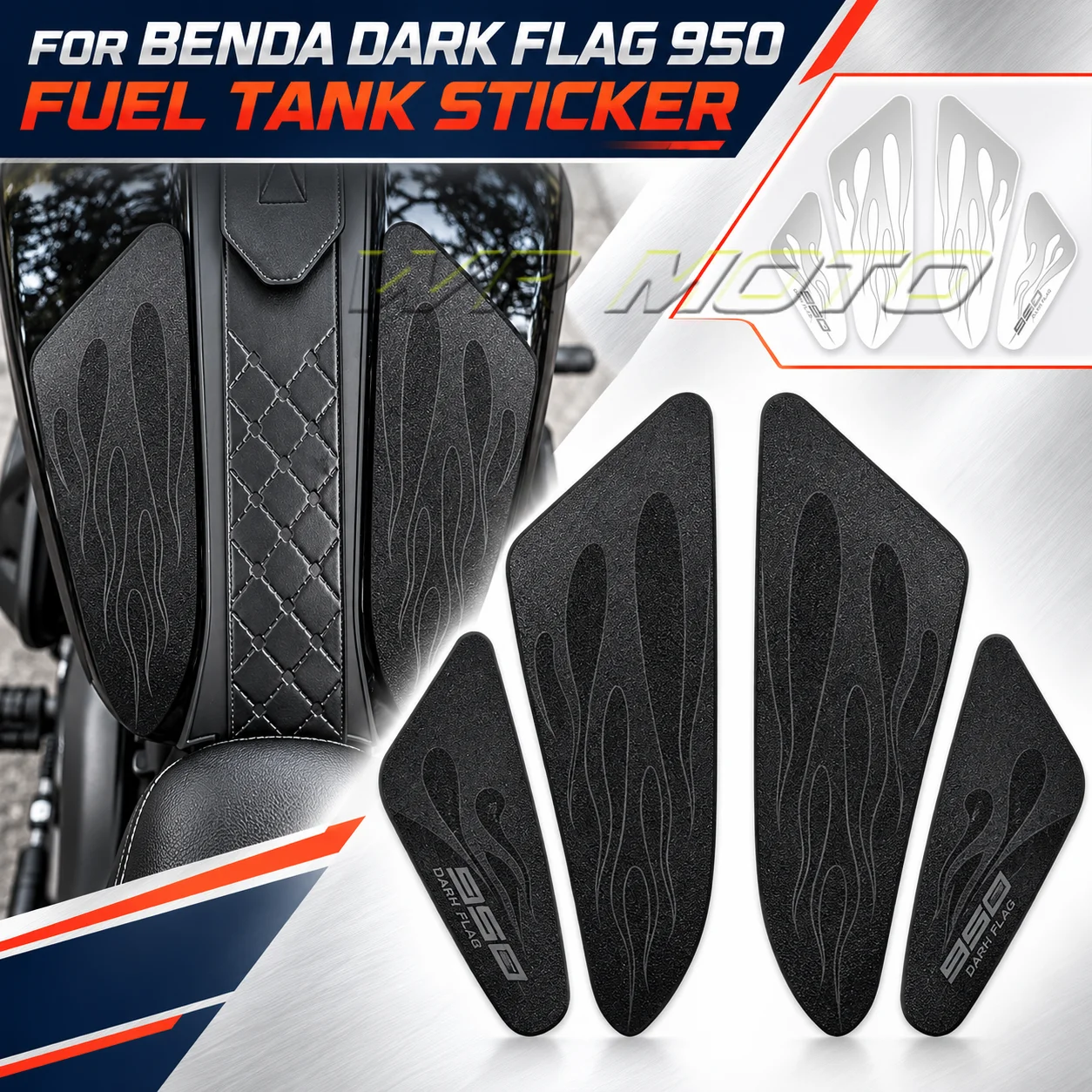 Waterproof & UV Resistant Fuel Tank Anti-Wear Sticker Body Decal Fit For BENDA Dark Flag 950 Accessories