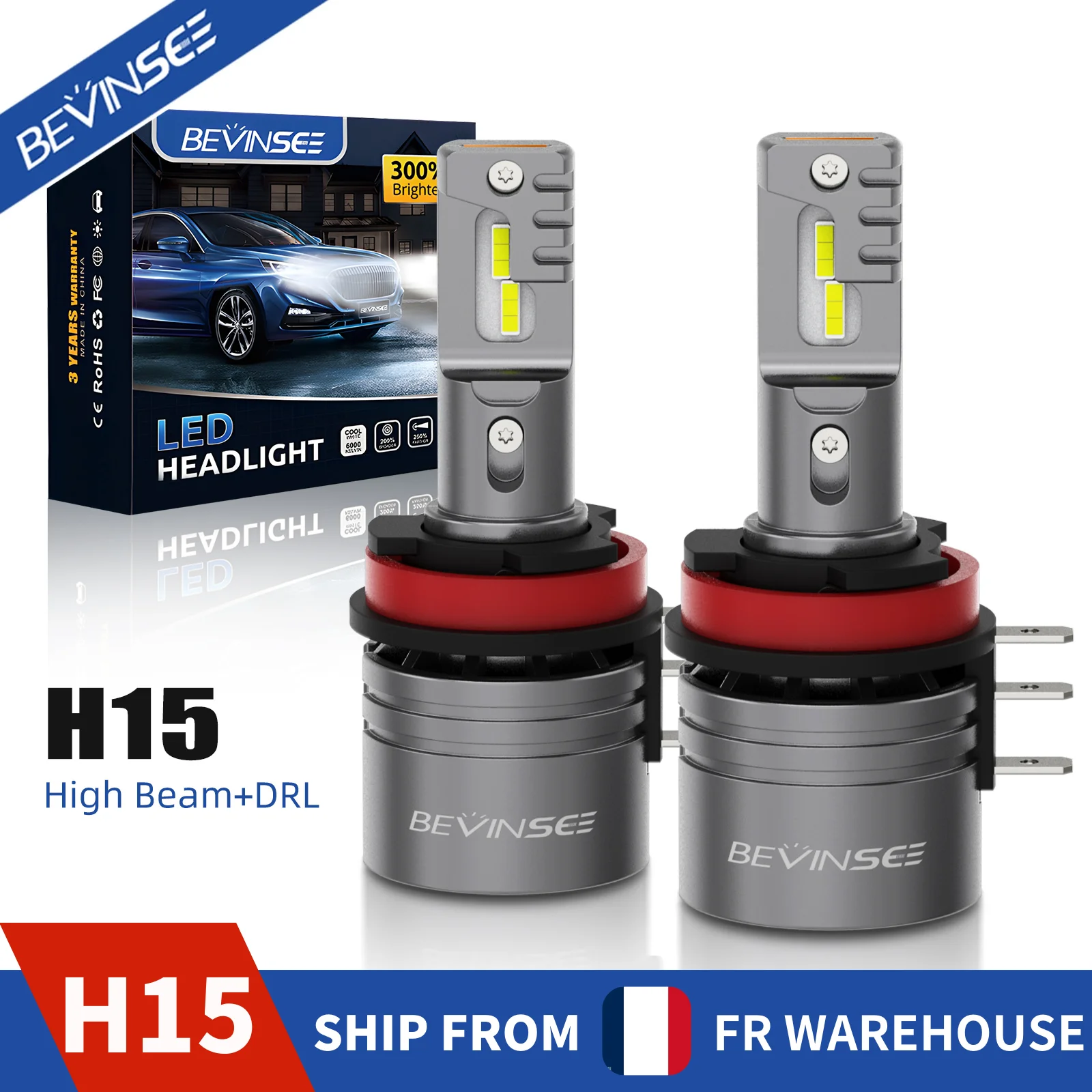 

Bevinsee 2x H15 LED Headlight Bulbs 6000K High Beam DRL Daytime Running Light 12V Auto Lamp For BMW Audi Ford VW Benz Mazda CX-5