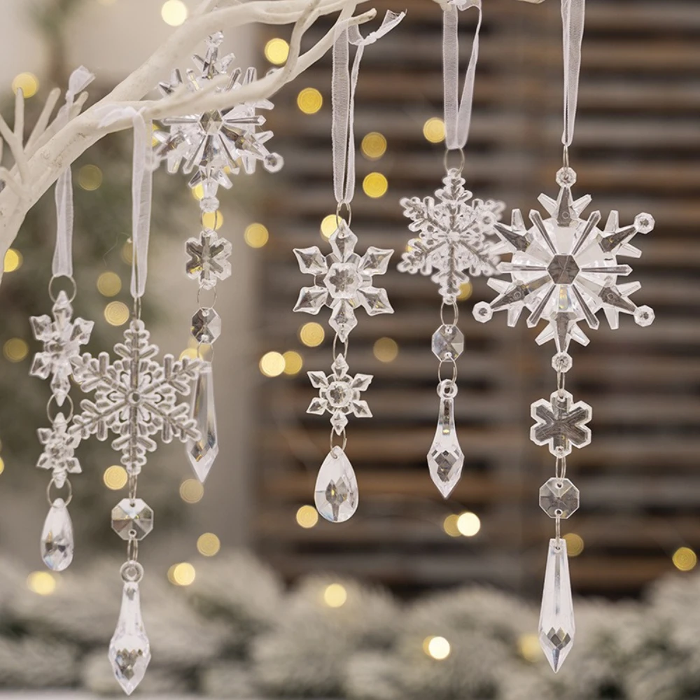 

1set/6pcs Christmas Clear Acrylic Pendant Snowflake Icicle Water Drop Decoration Snowflake String Pendant Christmas Tree Decor